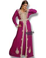 AWAIS HOUSE Kaftan en Georgette Brodé de Dubaï 2025 Modeste Ouvert avec Hijab Assorti pour Femme Musulmane Islamique Ramadan Uni Quotidien Grande Taille
