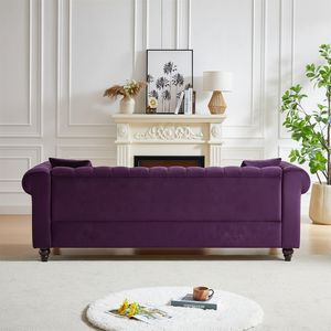 Sofa Chesterfield Beludru Ungu Mewah, Sofa Berlapis Kain dengan Sandaran Berumbai dan Hiasan Paku untuk Lobi Hotel dan Resepsi Kantor - Product Image 2