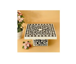 Premium fait à la main écologique incrustation d'os forme carrée taille personnalisée motif floral artistique gâteau support meubles pour salon - Product Image 1