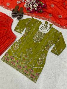 Haut de soirée réversible moderne pour femme en soie Chiffon lourde avec broderie de sequins de 5 mm et doublure intérieure en micro-coton, longueur 36-37 pouces - Product Image 6