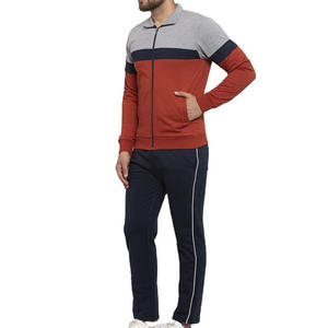 Fournisseur en gros Dernier ensemble de survêtement décontracté en coton à blocs de couleur Confortable Veste à col polo et pantalon Ensemble de survêtement pour homme à porter au quotidien - Product Image 1