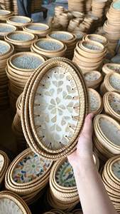 Plateau rond en rotin tissé à la main panier naturel pour le stockage des aliments servant des boissons artisanat traditionnel du Vietnam - Product Image 4