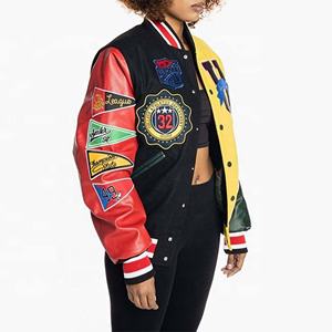 OEM personnalisé de haute qualité chenille broderie laine bombardier vestes de basket-ball collège vestes universitaires hommes col montant à capuche - Product Image 4