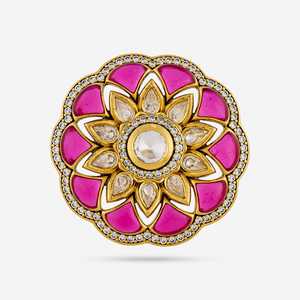 Kundan Fashionable Adjustable Copper Finger <b>Ring</b> 189200 with Princess Cut Diamond Gold Plated Free <b>Size</b> for Party Occasions - Product Image 3