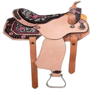 Selle de cheval Western fabriquée à la main sur mesure en cuir naturel avec siège profond et accessoires complets - Product Image 1