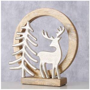 Sculpture moderne de cerf et d'arbre, best-seller, avec motif naturel en aluminium artisanal sur base en bois massif, œuvre d'art décorative - Product Image 1