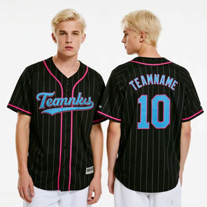 Jersey Baseball Berkualitas Tinggi Cepat Kering Bernapas Menyerap Keringat Anti-Bakteri Kerah V Seragam Strip Bordir 3D - Product Image 2