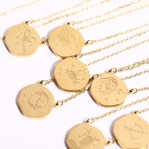 Women Gold Chain Choker Astrology Necklaces Female Elegant Moon Sun 12 Zodiac Sign Scorpio Zircon Pendant Necklace Jewelry