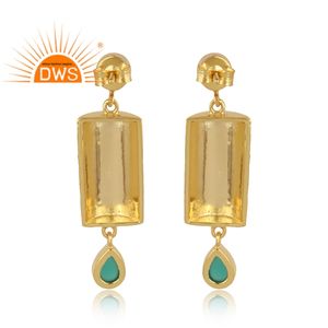 Pendiente colgante de piedras preciosas de ónix verde y granate chapado en oro de 18 quilates, joyería fina Demi - Product Image 4