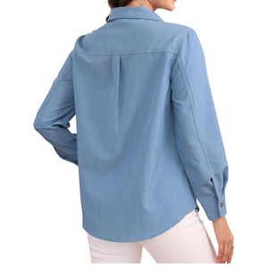 Chemise en jean pour femmes, design personnalisé, style classique, manches longues, décontractée, à porter au quotidien, respirante - Product Image 4