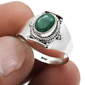 Esmeralda Natural 925 plata esterlina ropa de mujer anillos minimalistas de lujo hechos a mano mayo piedra anillos aniversario anillos para ella - Product Image 1