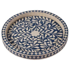 Plateau de service de nourriture en forme de rectangle de conception vintage plateau de service en incrustation d'os bleu blanc fait à la main de qualité créative pour fournitures d'hôtel - Product Image 3