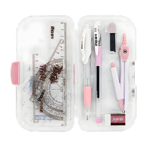 Set di 9 Pezzi per Geometria in Colori Pastello con Custodia Trasparente in Plastica e Metallo per Uso Scolastico - Product Image 2