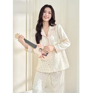 B2 <b>MUM</b> B878 Maternity Sleep Bottom Set Linen Spandex/Polyester Small Floral Print Collared Neckline Ruffled Details Hidden - Product Image 4