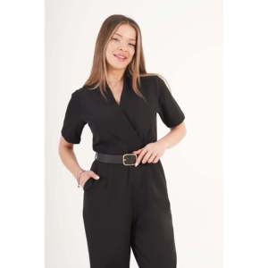 Mono Palazzo Negro con Cinturón para Mujer LUSTRIN Elegance - Elegante Traje de una Pieza de Poliéster y Elastano de Pierna Ancha para Venta al por Mayor - Product Image 2