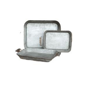 Bandeja rectangular de Metal galvanizado antiguo para servir con mango de hierro, bandeja para servir alimentos y aperitivos de mesa de granja - Product Image 2