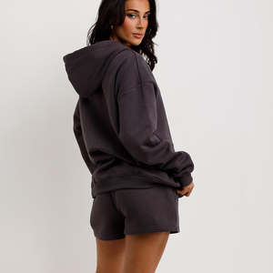 Sudadera con capucha de gran tamaño para mujer, Sudadera con capucha transpirable antiarrugas para mujer, sudadera de entrenamiento de gimnasio, Gris Carbón, lo último en logotipo personalizado - Product Image 1