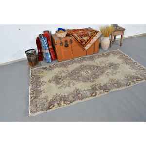 Tapis turc vintage 3,8x7 pieds, tapis en laine à imprimé animal brun gris - Product Image 2