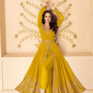 Sophisticated Style Heavy Georgette Silk Shalwar Kameez Suit for Ladies Embroidery Stone Work & Heavy Santoon Bottom - Product Image 1