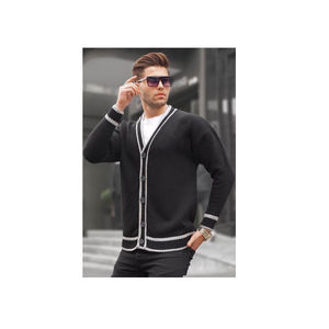 Cárdigan con figuras de antracita para hombre, punto de invierno, doble botonadura, cremallera con patrón decorativo - Product Image 4