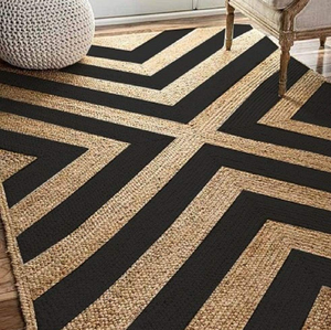 พรมปอกระเจาทรงกลมที่มีห่วงผ้าเดนิมสีฟ้าตัดกันและขอบสำหรับห้องนั่งเล่นห้องนอนห้องโถงโรงแรมสำนักงาน - Product Image 5