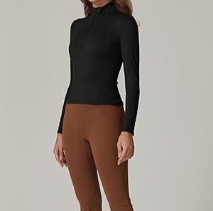 เสื้อยืดสองชั้นแขนยาวคอสูงแบบมีซิปครึ่งสำหรับผู้หญิงเสื้อฟิตเนสโยคะเสื้อออกกำลังกายมีซับในสองชั้นเสื้อครอปสำหรับนักกีฬา - Product Image 4