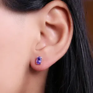 Pendientes de Plata 925 con Baño de Rodio y Amatistas, Diseño Geométrico de Art Palace, para Mujer - Product Image 2