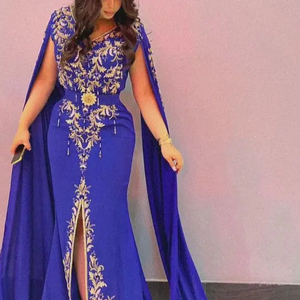 Nuevo y hermoso trabajo de bordado en vestido caftán azul real con cuentas de cristal adornadas, piedra, secuencia, trabajo dabka @ 2024 - Product Image 1
