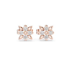 Boucles d'oreilles clous en diamant de laboratoire floral, clarté VVS-VS EF, or 18 carats, 14 carats, 10 carats et argent 925, or rose, or jaune, or blanc - Product Image 1