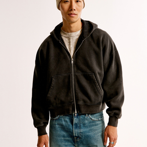 Sweat à capuche zippé en coton personnalisé vintage avec patchs en détresse broderie sweats d'hiver Logo personnalisé Applique - Product Image 2