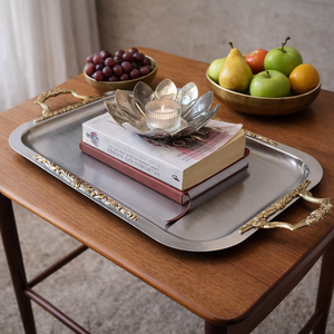 Bandeja plateada decorativa, estilo de mesa de lujo, bandeja para pasteles estética, vajilla elegante, decoración de mesa de comedor - Product Image 2