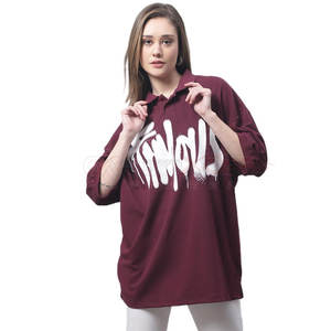 Camiseta Polo de gran tamaño para mujer con hombro caído y tela de algodón suave para ropa de calle informal, camiseta Polo de gran tamaño con estilo - Product Image 1