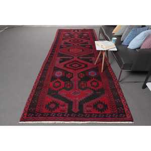 พรมขนาด 4.5x12.2 ฟุต, พรมตุรกีโบราณ, พรมขนสัตว์สีแดงน้ำเงินไล่เฉด - Product Image 1