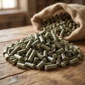 Granulés de bois gris avec 7% de cendres, 5% d'humidité, valeur calorifique de 4500J, densité de 600-800kg/m, longueur de 10-50mm, table en bois rustique - Product Image 3