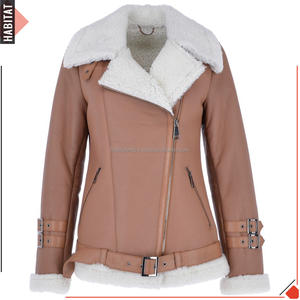 Chaqueta de piel de oveja blanca para mujer, tienda de moda de lujo - Product Image 1