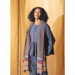 Autumn/Winter <b>Woolen</b> Scarf Indigo Printed Cotton <b>Shawl</b> Long Style with Seasonal Style - Product Image 1