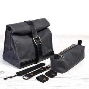Eco Friendly Leather Canvas Insulated Portable Reusable Lunch Tote Food Carrier for Office 2 Persons LCLB-0060 - Product Image 1