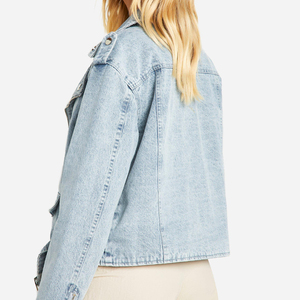 Chaqueta vaquera de manga larga con estilo para mujer de alta calidad, ropa de abrigo azul informal en tela de talla grande con técnicas impresas - Product Image 5