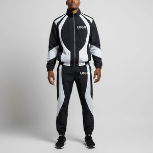 Ensemble de survêtement streetwear pour homme de haute qualité OEM, logo personnalisé, patchwork, 100% coton, coupe-vent, antibactérien, jogging - Product Image 6