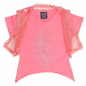 Camiseta elegante de media manga para niñas, 2 piezas - Rosa oscuro - Product Image 1