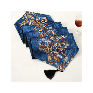 Luxury Royal Blue Traditional Printed Border GOTS Certified 100% Cotton Embroidered Decorative 90 Inch 350g Event <b>Table</b> Runners - Product Image 6