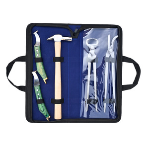 Ensemble d'outils de maréchal-ferrant compact, coupe-ongles pour sabots, pince à sertir, marteau de maréchal-ferrant, couteau à sabots avec crochet, finition verte et laiton, lame en acier inoxydable - Product Image 1