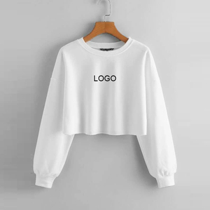 Women's Casual Lace up Long <b>Sleeve</b> Pullover <b>Crop</b> <b>Top</b> Solid Sweatshirt High Quality Fleece Women Crewneck Sweatshirts - Product Image 4