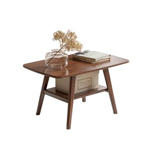<span class=keywords><strong>Table</strong></span> <span class=keywords><strong>basse</strong></span> en <span class=keywords><strong>bois</strong></span> avec étagère de rangement à 2 niveaux, design moderne du milieu du siècle, meubles de salon (fini noyer) - Product Image 1