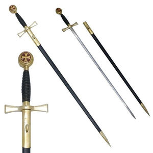 Espada Ceremonial Masónica HAND MARICLES con Funda de Cuero, Hoja de Damasco de Alta Calidad, Empuñadura de Latón, Personalizable OEM - Product Image 4