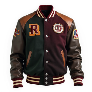 Blouson bomber élégant en laine et cuir pour unisexe, design personnalisé en usine, lisse et durable - Product Image 3