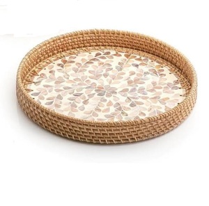 Hotels Restaurants Cafes And Canteens Usage Serving Tray Delicious Food And Dessert Round Rattan Server Tray Serving Dishes - Product Image 2