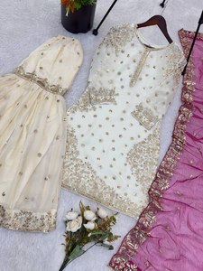 Salwar Kameez élégant à manches longues en tissu Faux Georgette lourd avec broderie de sequins et dupatta assorti – Idéal pour les soirées d'hiver et les occasions spéciales – Livraison rapide - Product Image 4