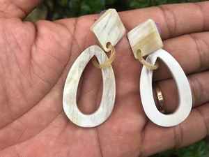 <b>Summer</b> and Winter <b>Jewelry</b> Elegant Angel-Style Buffalo Horn & Pearl/Diamond Drop Earrings Gift for Her - Product Image 3