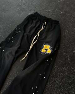 Custom Men's Vintage Trousers Casual Wide Leg <b>Rhinestone</b> Embroidery Print Flat Front Style Lightweight Fleece <b>Fabric</b> - Product Image 2